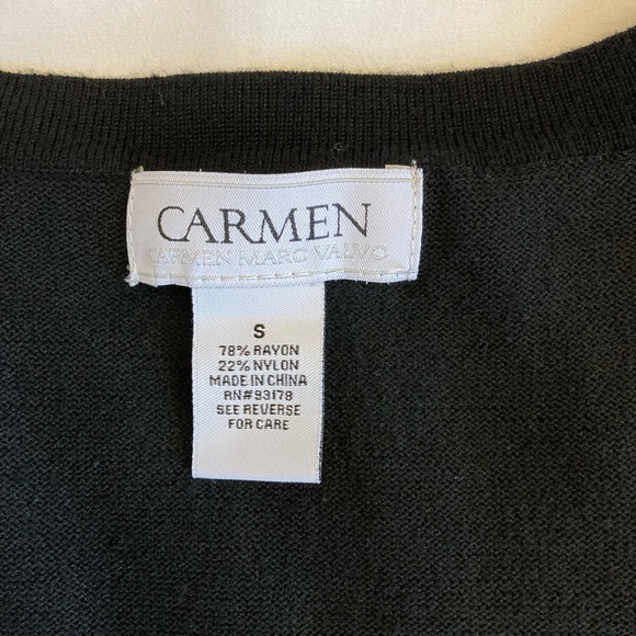 Carmen Marc Valvo Black Sweater w/ Gold Buttons, Scoop neck, 3/4 Sleeve - Small - Picture 5 of 7